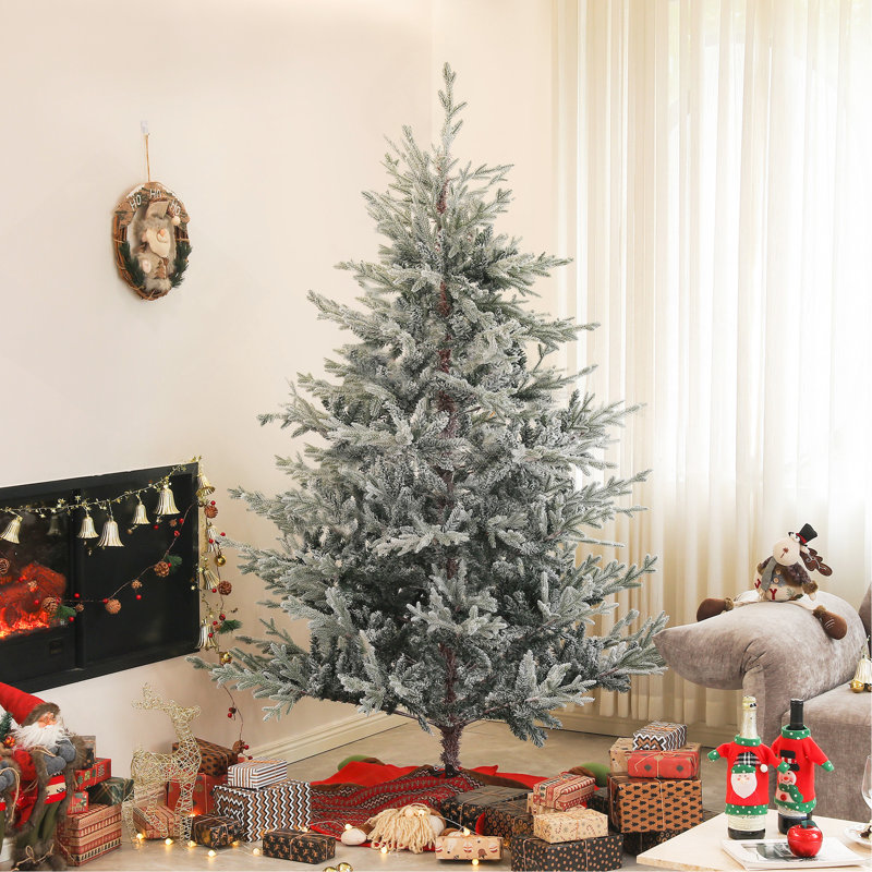 Arbre de Noël artificiel pin 6 pi avec 795 pointes enneigées, support en métal pliable, assemblage facile, arbre de Noël à charnières pour les fêtes à la maison