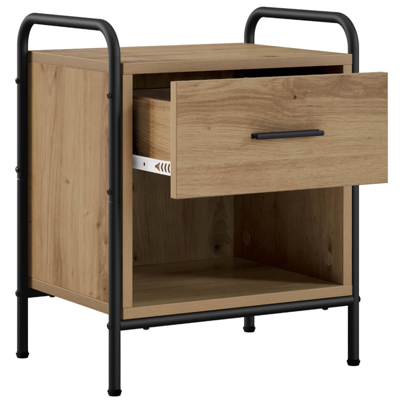 40 cm W Galvanised Steel Bedside Table, Artisan Oak