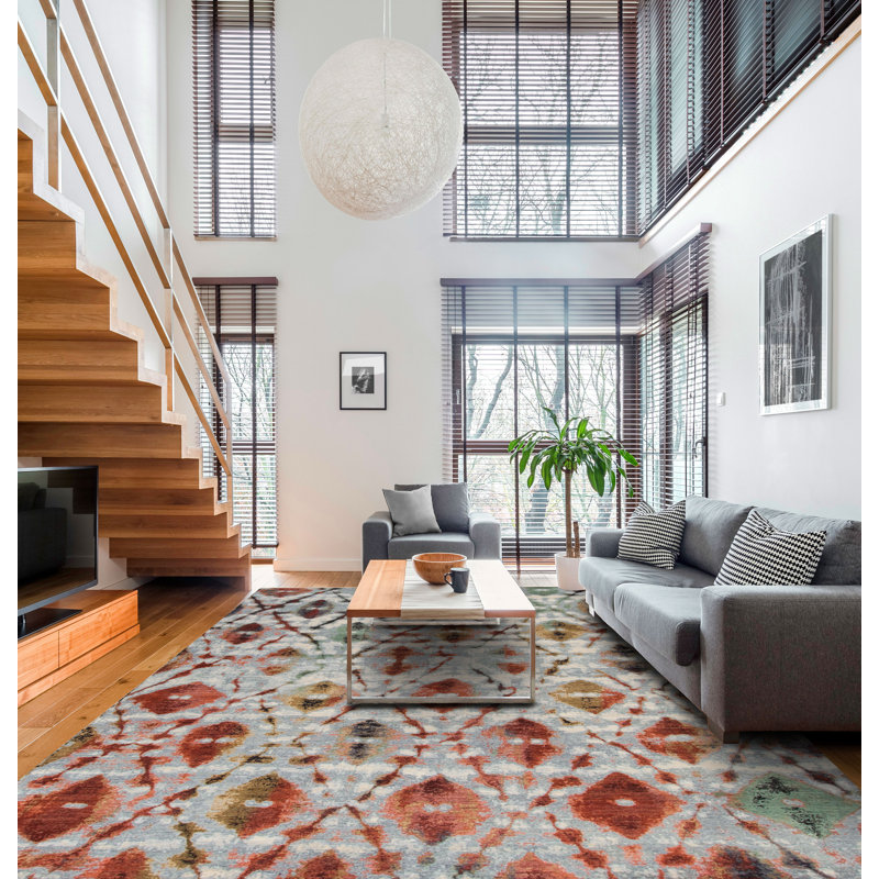 Tapis rectangulaire en laine 8 pi x 10 pi Shibori, Rectangle 8 pi x 10 pi