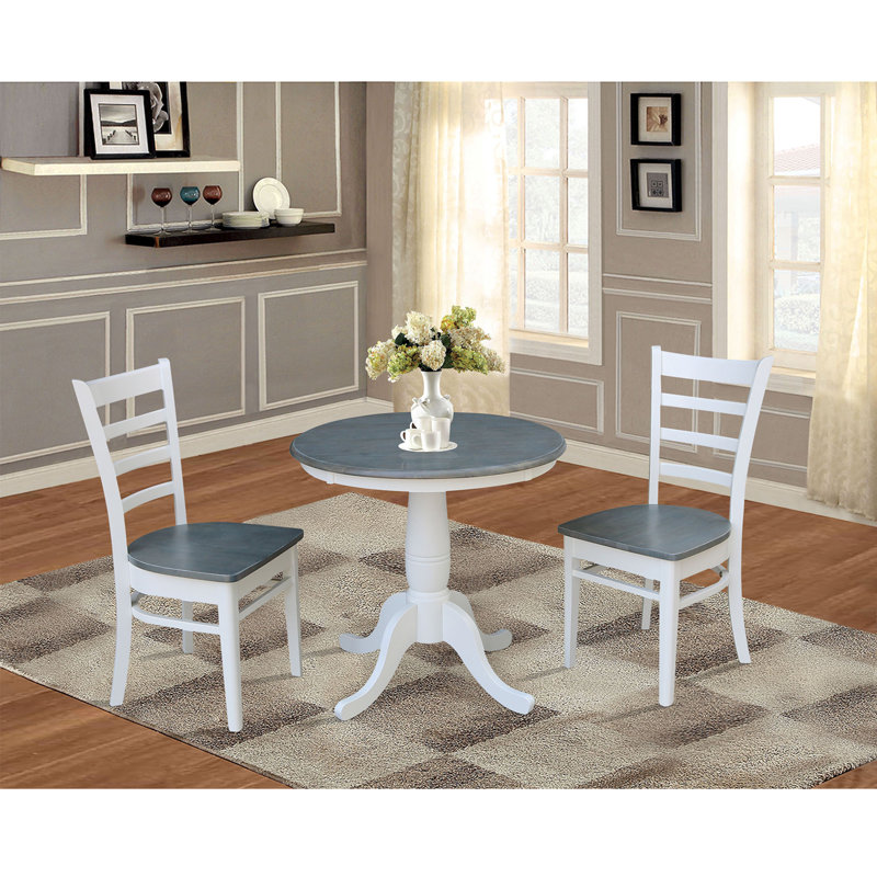 Ensemble de salle à manger en bois massif pour 2 personnes Bernuth, H 29,1 po x L 30 po x l 30 po, Blanc / gris bruyère