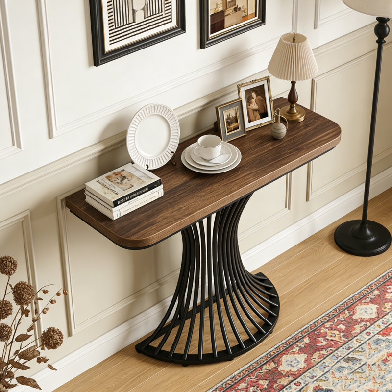 Accent Console Table Sofa Table with Geometric Metal Base