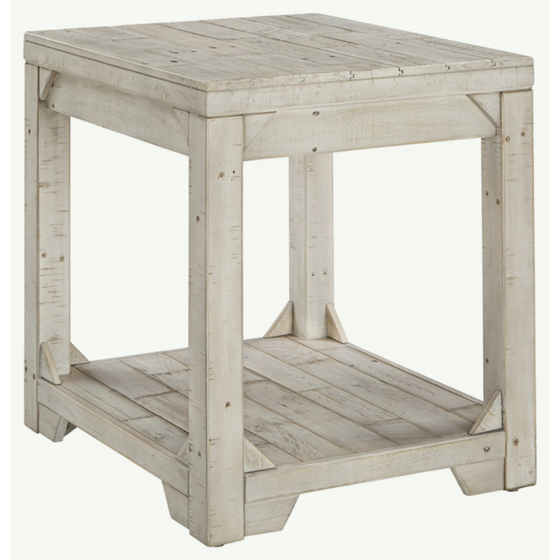 Farmhouse Style Wooden End Table With Plank Design Open Shelf, White