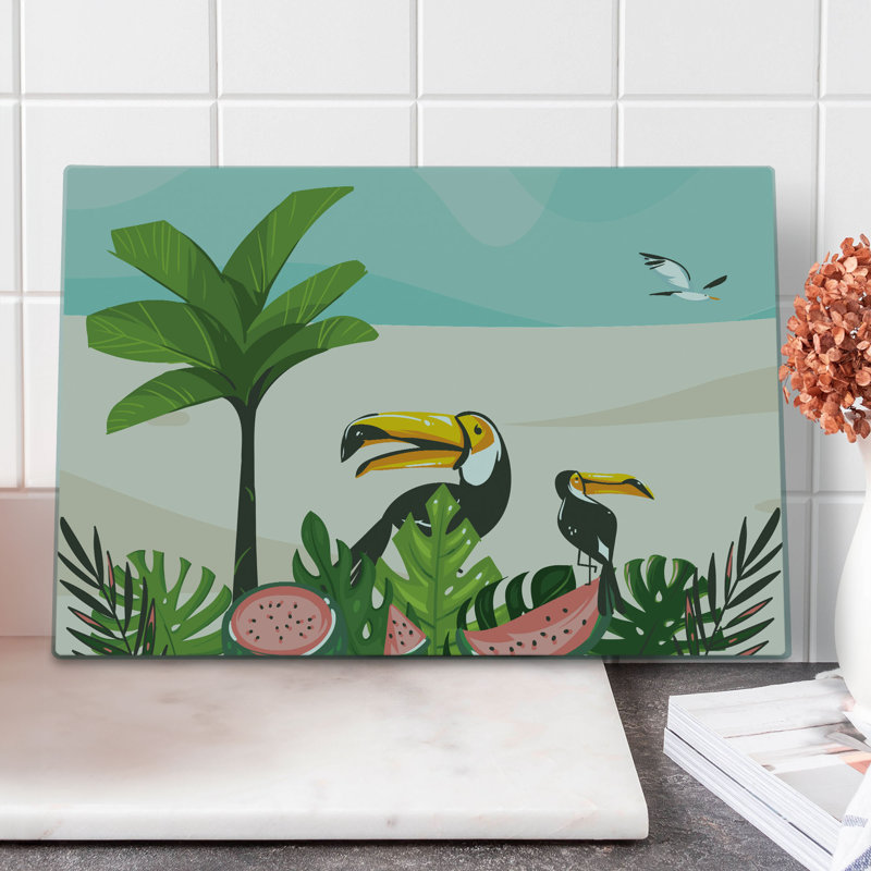 Ambesonne Graphic Beach Cutting Board Large Size Watermelons Toucans Multicolor