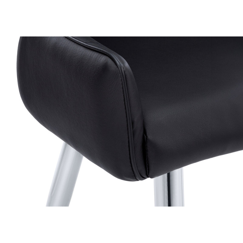 Black Faux Leather Upholstered Dining Chair with Silver Metal Legs, Set of 2