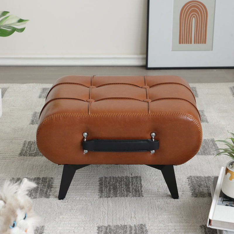 Faux Leather Handable Upholstery Ottoman, Small Foot Rest Footstool, Brown