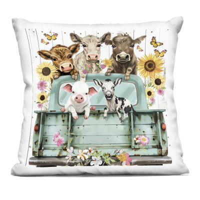 Barnyard Friends in Vintage Truck Decorative Printed Throw Pillow, design by Creative Studio