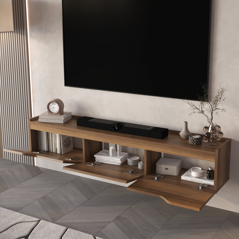 Meuble télé flottant avec 3 armoires Newa, Marron foncé