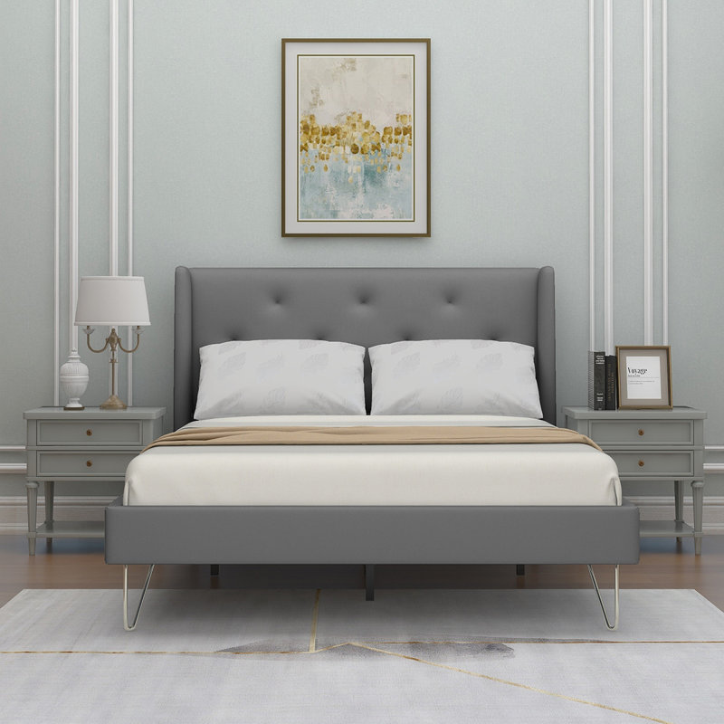Upholstered Bed, Full / Double, Dark Gray