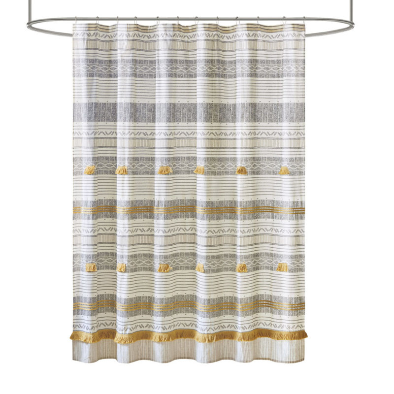 Cotton Stripe Printed Shower Curtain With Tassel