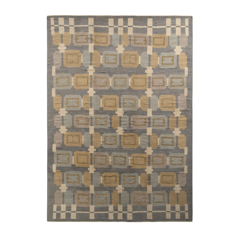 Scandinavian Hand Knotted Wool Geometric Area Rug, Rectangle 6' x 9'