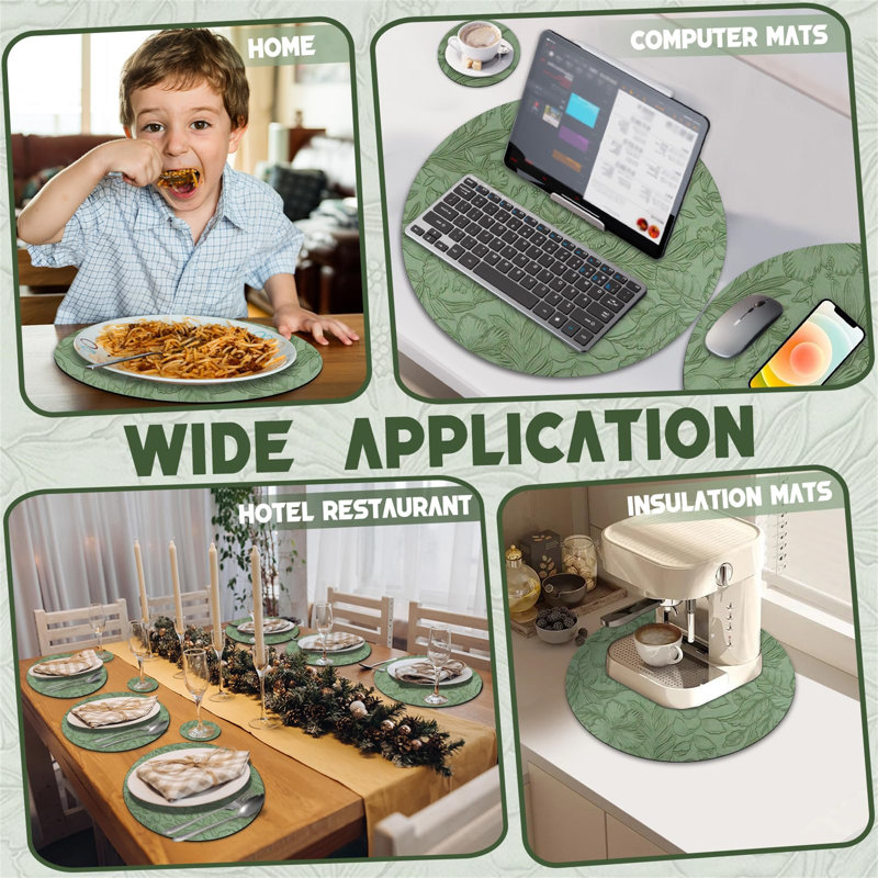 Azevedo Faux Leather Placemat And Coaster Set, Green