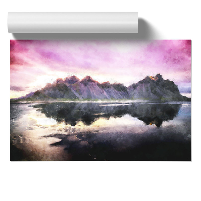 View of the Black Sand Beach Iceland Painting - Frameless Print, 21cm H x 30cm W x 0.1cm D
