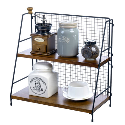 Rangement à 2 niveaux pour accessoires de bureau en acacia