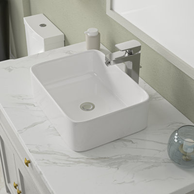 24"L x 15"W White Ceramic Rectangular Vessel Bathroom Sink