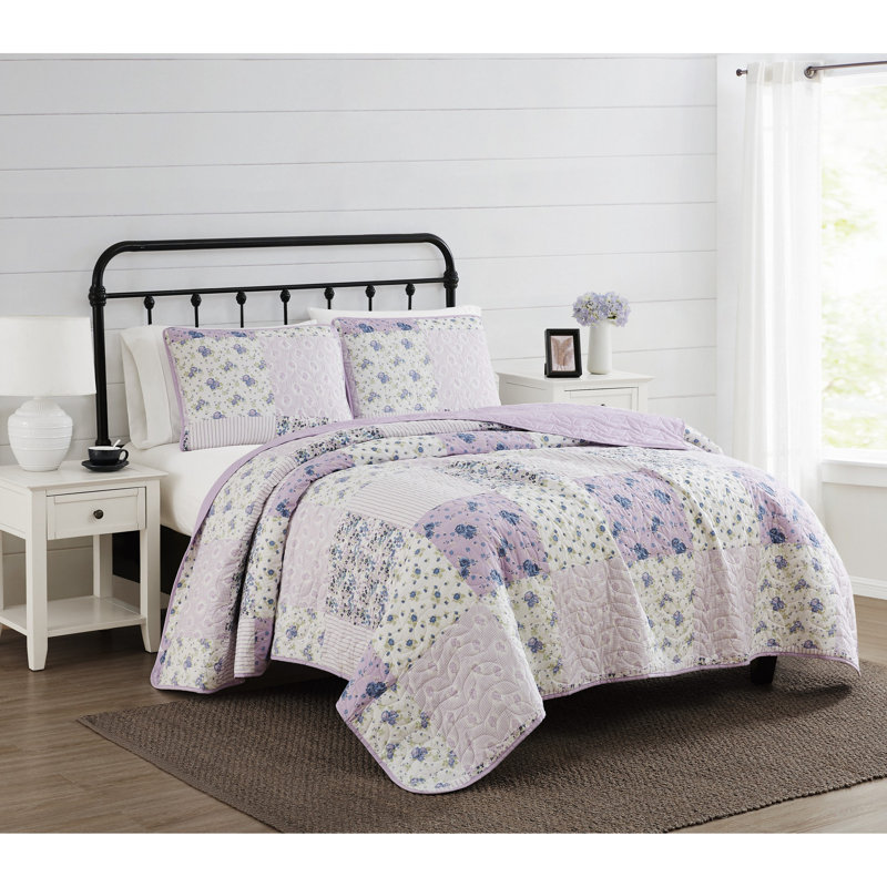 Elissa Purple and White Patchwork King Quilt Set