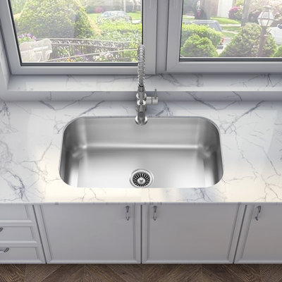 Sinber 31" x 18" Undermount Single Bowl Kitchen Sink with 18 Gauge 304 Stainless Steel Satin Finish