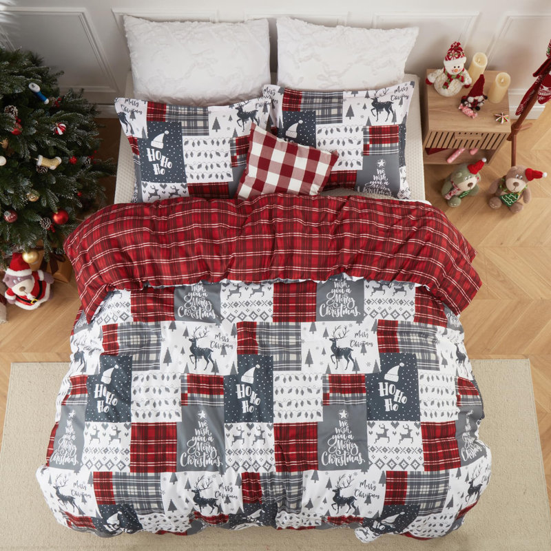 Ensemble de couette réversible à carreaux de Noël, Grand lit