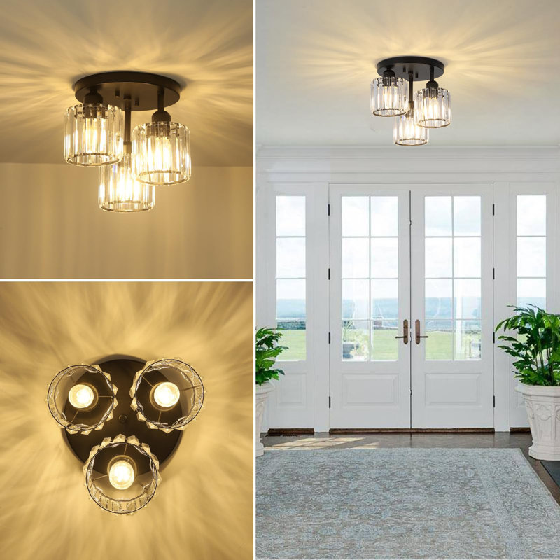Crystal Semi Flush Mount Ceiling Light, Black