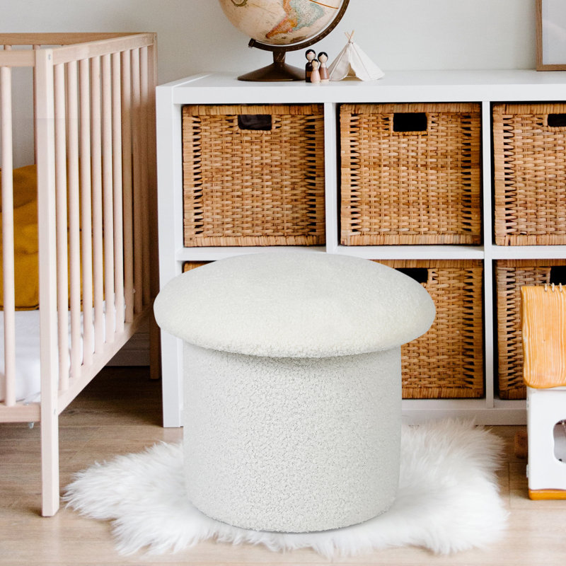 Repose-pieds rond en velours 12,2 po Harshaan, Ourson blanc