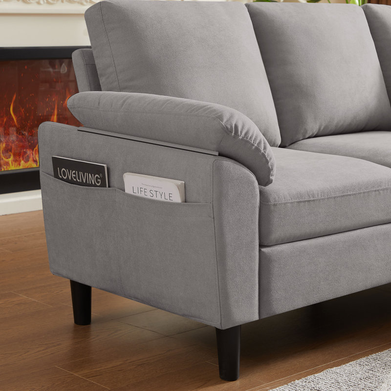 Canapé modulaire réversible avec repose-pieds de rangement 79,5 po, Mélange de lin gris clair
