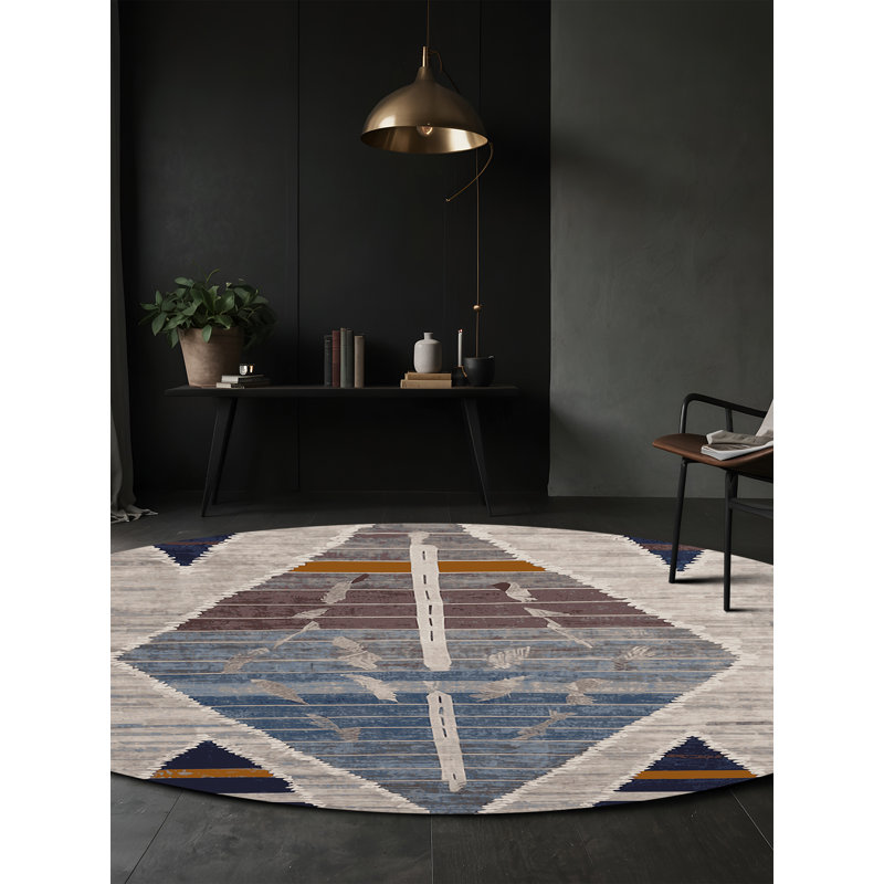 Machine Washable Gray Area Rug, Round 5'