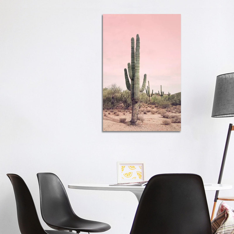 Desert Cactus Blush, 40" H x 26" W x1.5" D, Wrapped Canvas, No Mat / Pink and Green