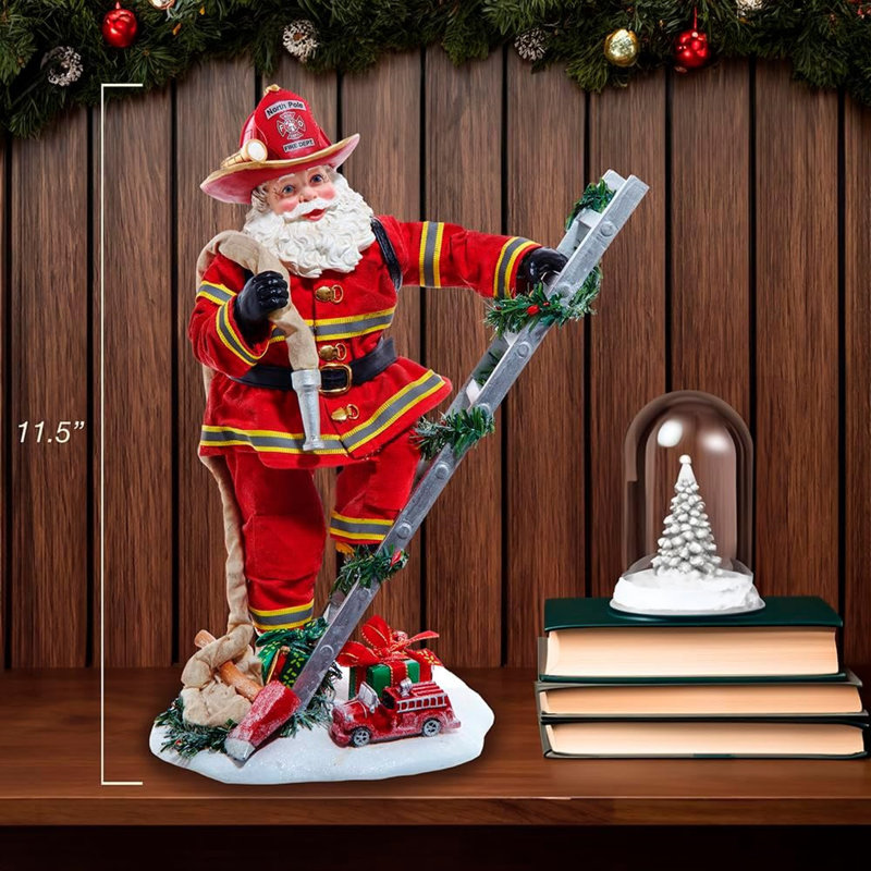 Figurine de Noël Kurt Adler Fabriche, père Noël pompier sur échelle, 11,5 po