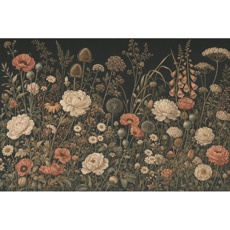 Papier peint floral foncé foncé, décoration murale amovible, 140 po x 108 po, Peler et coller