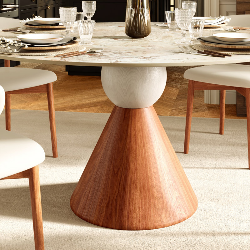 Ensemble de table et de chaises de salle à manger en pierre frittée de style bistro pour 2 à 8 personnes., Crème, 3