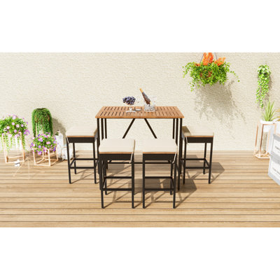Table et tabouret d'extérieur en bois avec coussins, pliable, réglable en hauteur, tabourets de salle à manger bruns amovibles, toutes saisons, rouille,
