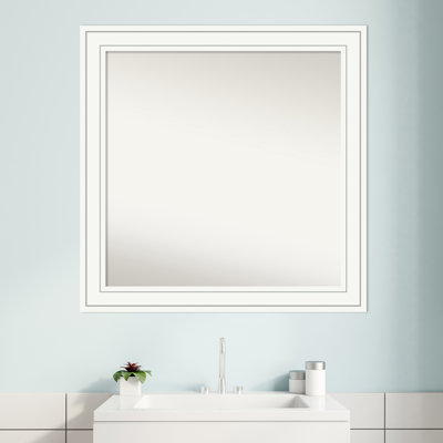 Craftsman White Wood Bathroom Vanity Non-Beveled Wall Mirror