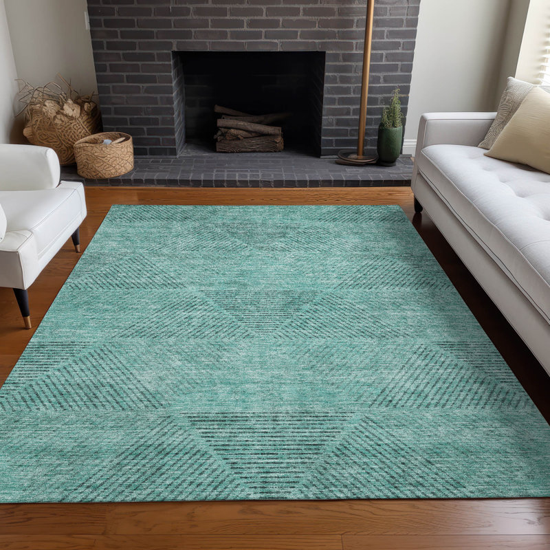 Premium Machine Washable Prisco Teal Rug, Rectangle 9' x 12'