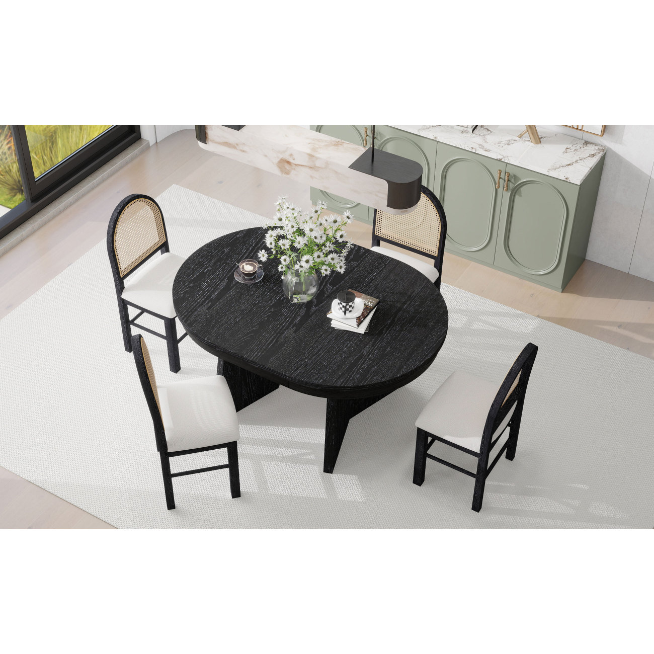 Bay Isle Home™ TREXM Round Dining Table Set For 4, Retro Extendable ...