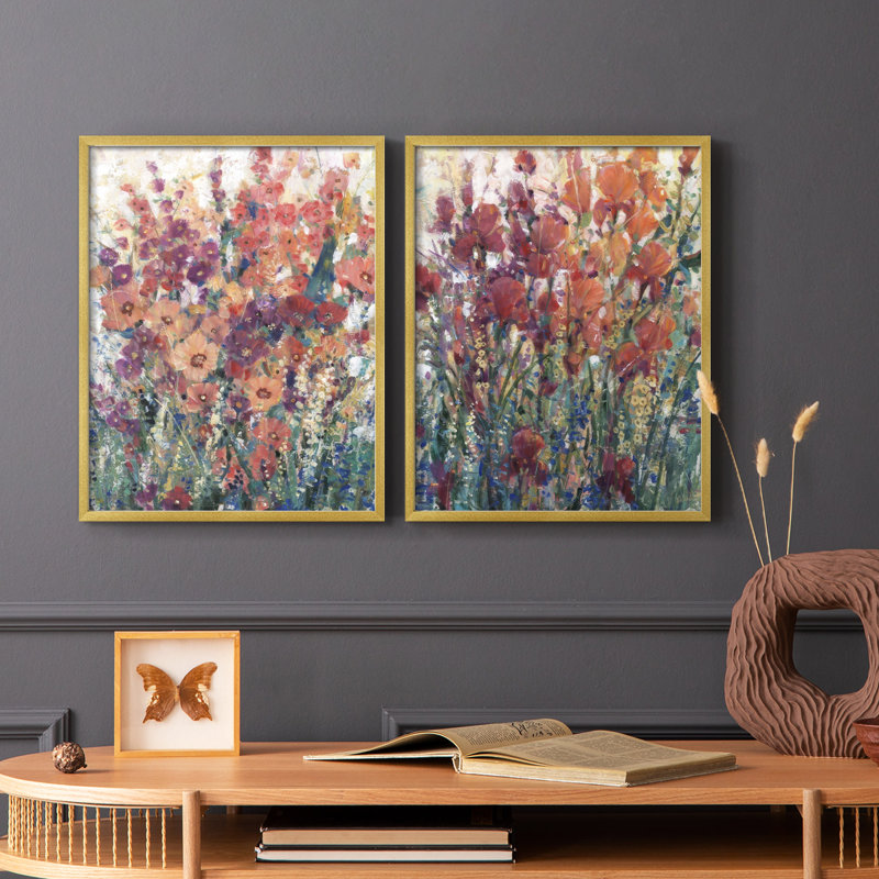 Sunlit Flowers I-Premium, reproduction encadrée - prête à être accrochée - aucun clou requis - aucun clou requis, Doré