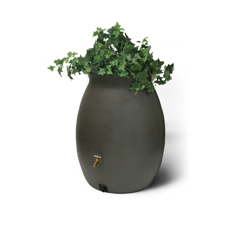 Algreen 50 Gallon Brownstone Plastic Rainwater Collection Barrel