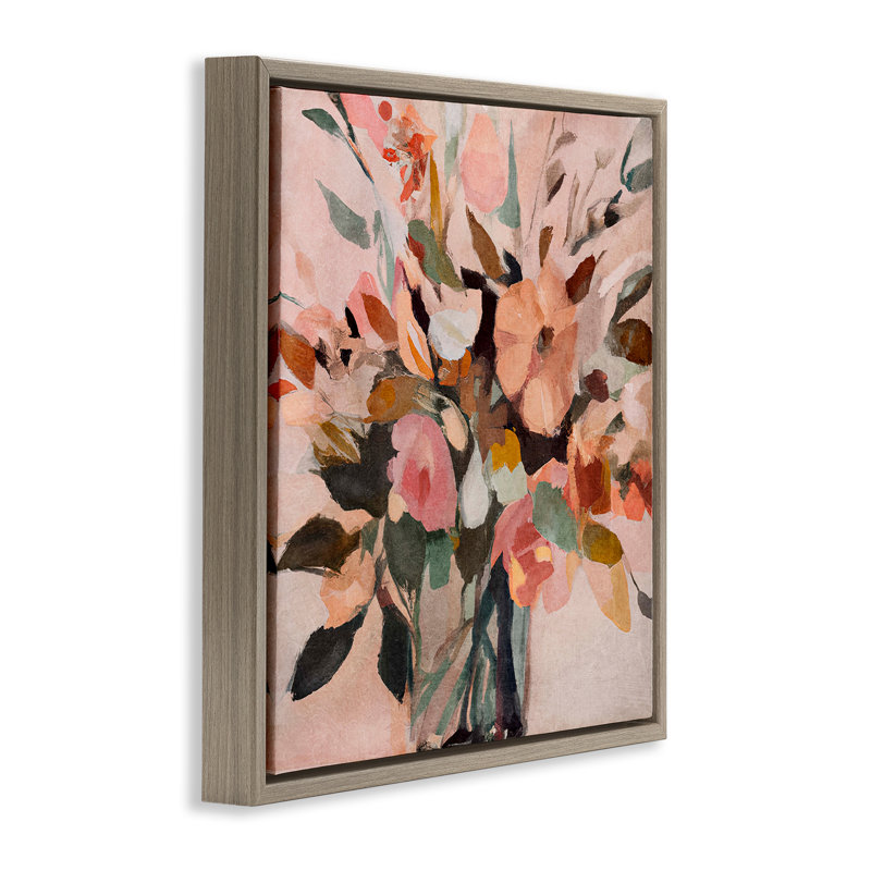 «Blush Abstract Bouquet», art mural encadré par Sasha, Cadre flottant orme Montalcino, H 18 po x l 18 po