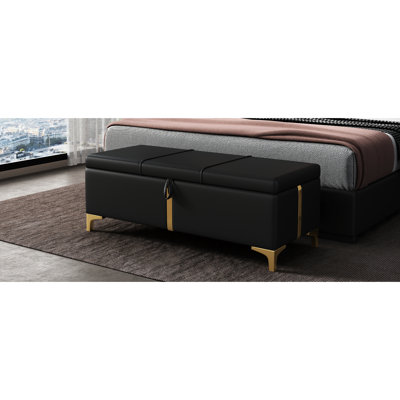 Elegant Upholstered Storage With Metal Legs, Black, For Bedroom & Living Room, And Functional Design Black Material, Spacious Area,