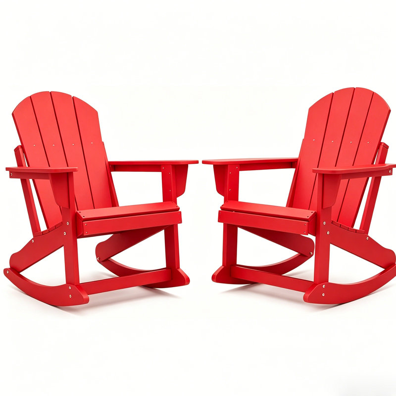 Set Of 2 Oversized All Weather Adirondack Rocking Chair, Red