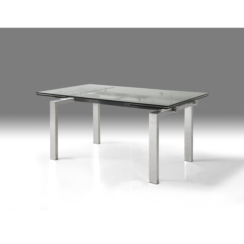 Cantro Extendable Glass Top Metal Base Dining Table, Brush