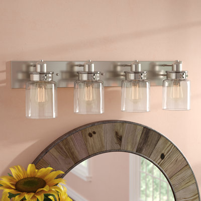 4-Light Brushed Nickel Bath Vanity Light with Clear Glass Shades