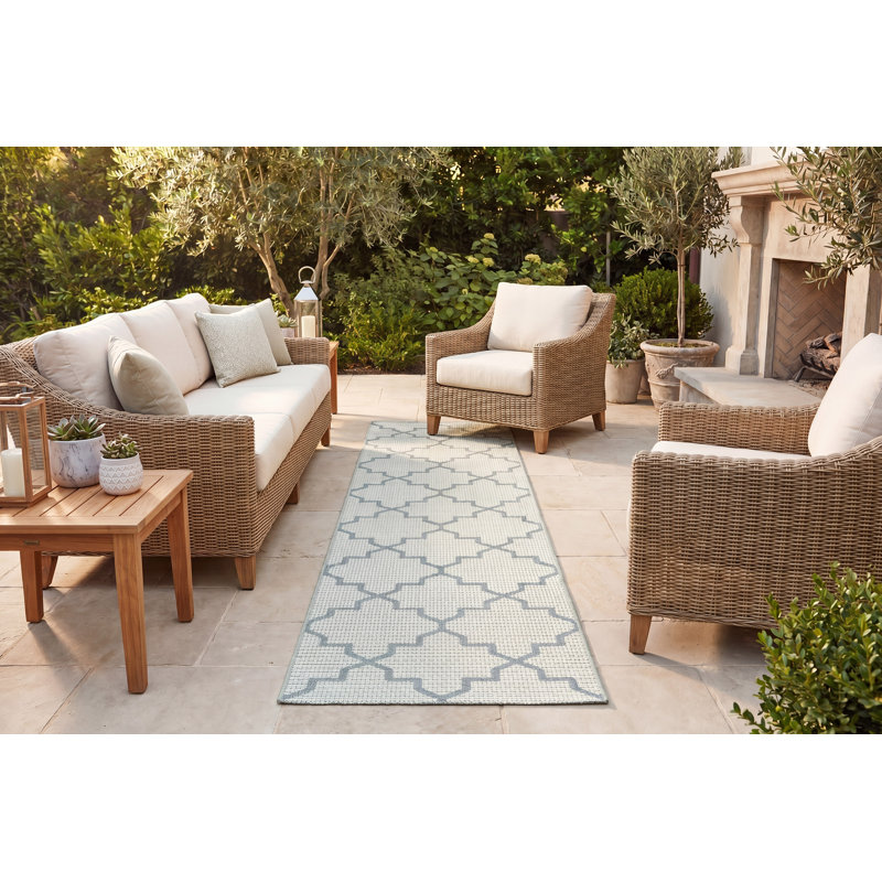 Tapis intérieur/extérieur bleu Natoma, Tapis de couloir : 2 pi 2 po x 7 pi 7 po