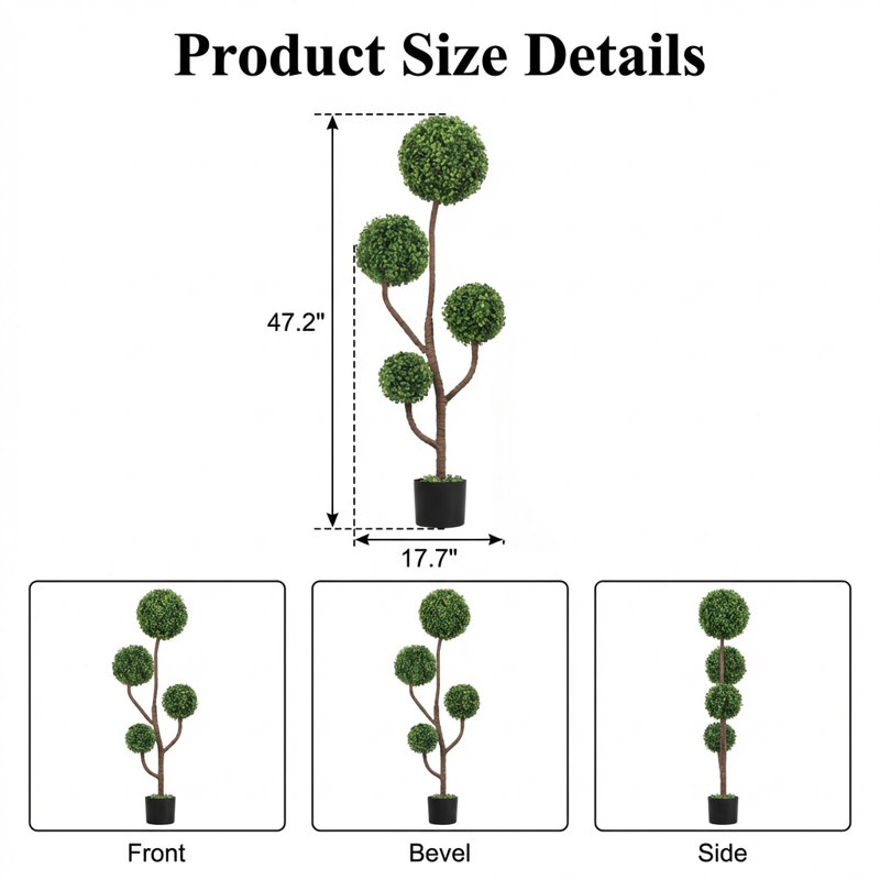 Grand arbre topiaire artificiel avec feuillage sphérique en pot décoratif