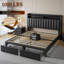 Cadre de lit Francille Queen Size capitonné avec décor de rivets, 2 tiroirs sous le lit, tête de lit à 2 niveaux avec poches latérales, sommier non requis-26192708-62740753