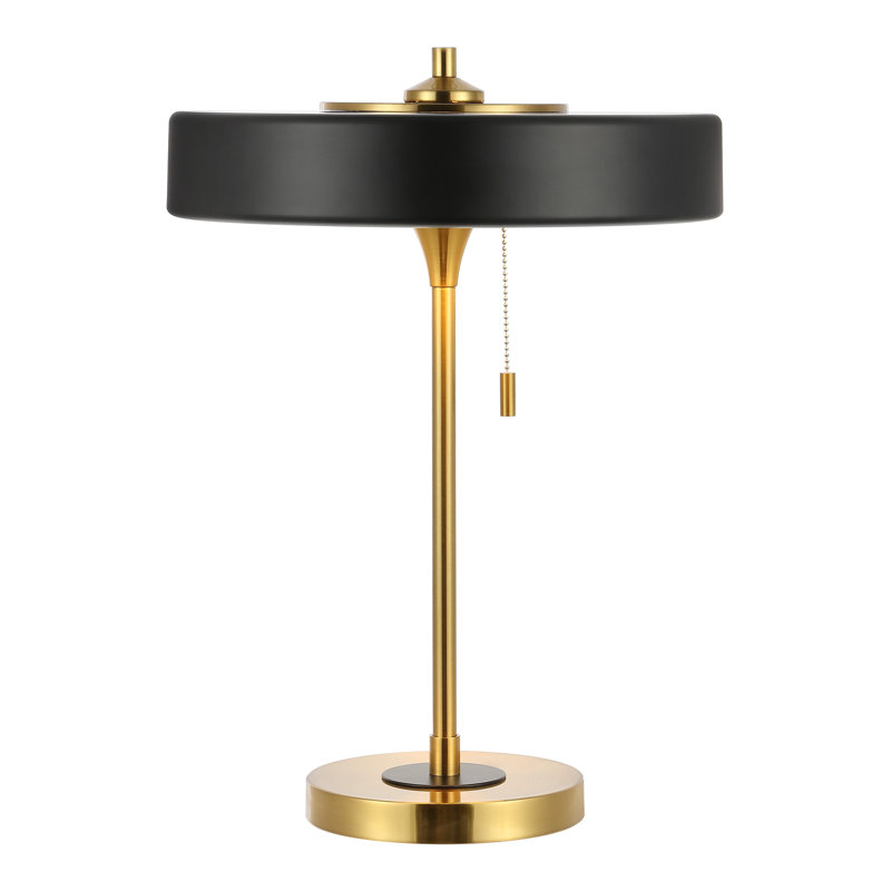 Black and Brass Metal Table Lamp with Drum Shade