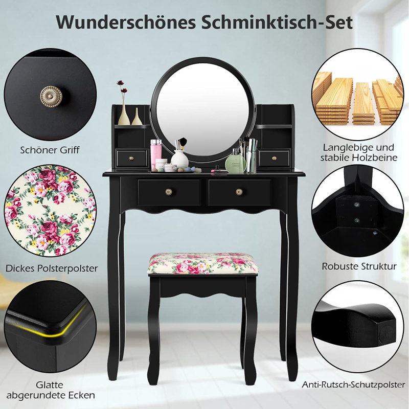 Cann Dressing Table with Mirror, Black