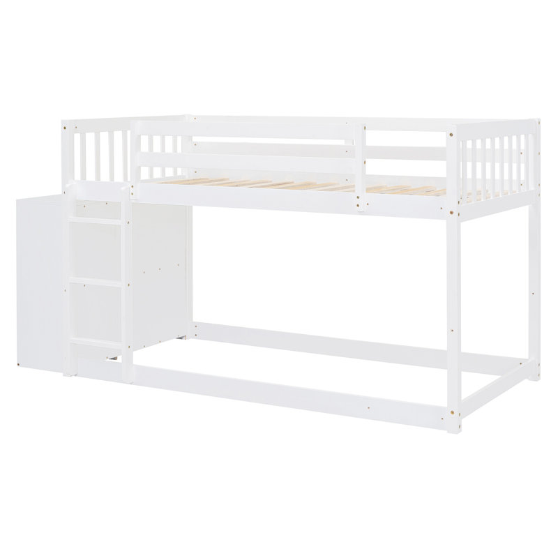 Lit superposé simple sur simple avec 4 tiroirs et 3 tablettes, Blanc