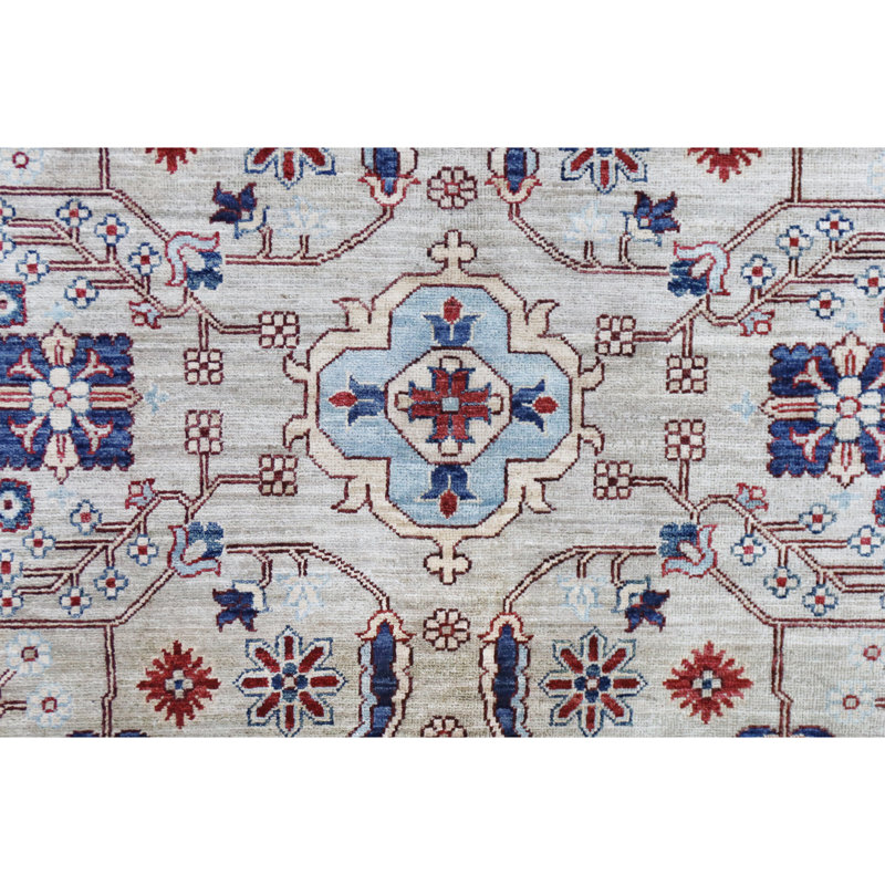 Hand Knotted Wool Area Rug in Silver
