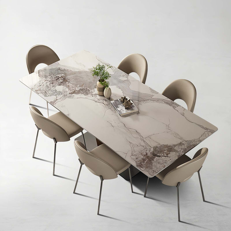 Modern Rectangular Rock Slab Dining Table Sets, 29.5"H x 63"L x 31.5"W