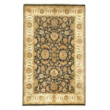 Hand Knotted Wool Oriental Area Rug in Black And Ivory