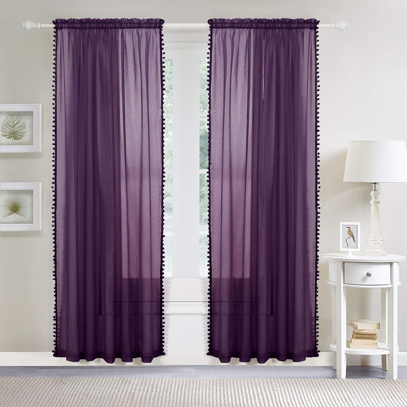 Aeian Semi Sheer Curtain Pair, Purple, 60" W x 84" L